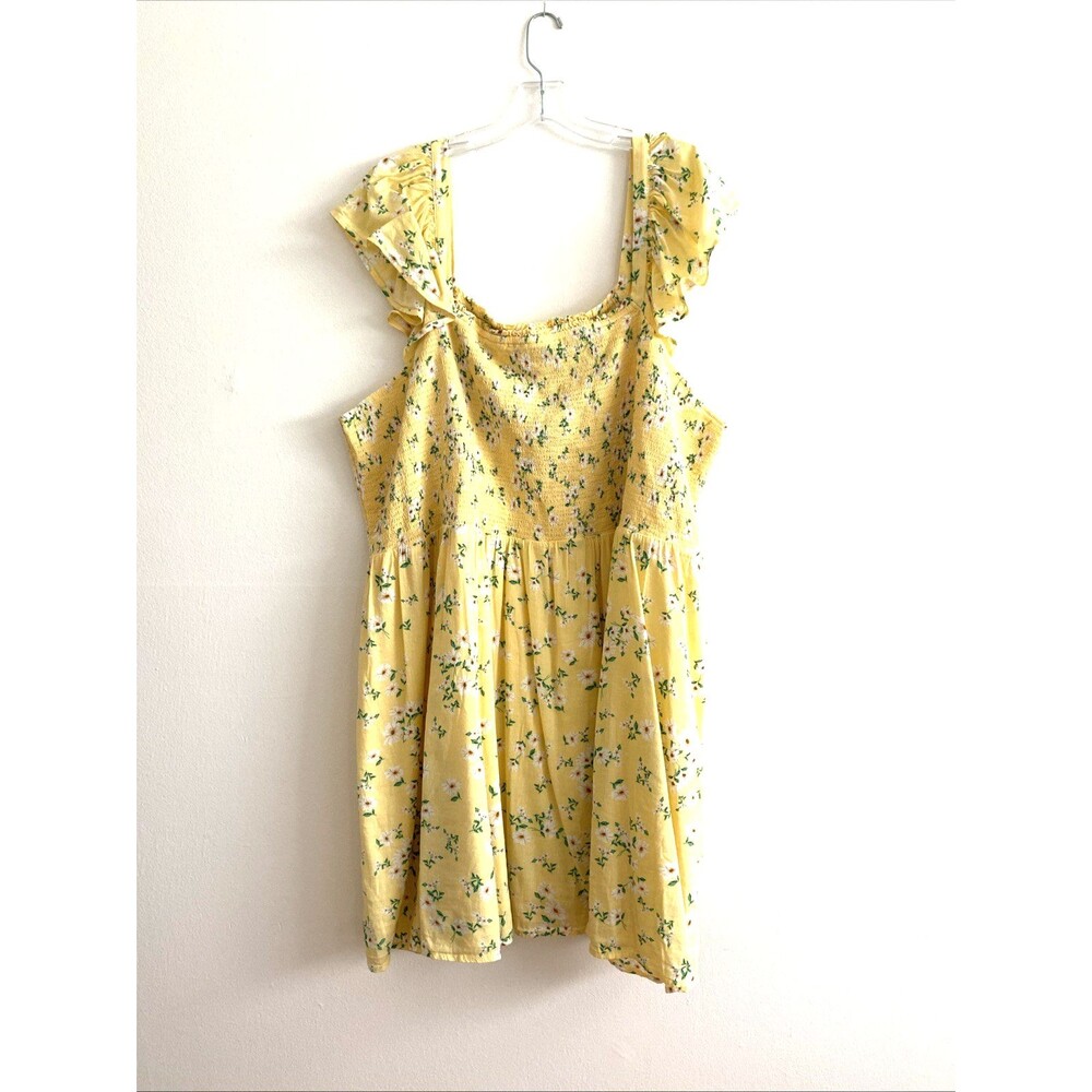 Old Navy Dress Womens 4X Yellow Floral A-Line Boho Cottagecore Peasant Coquette